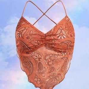 Mesh orange paisley boho top